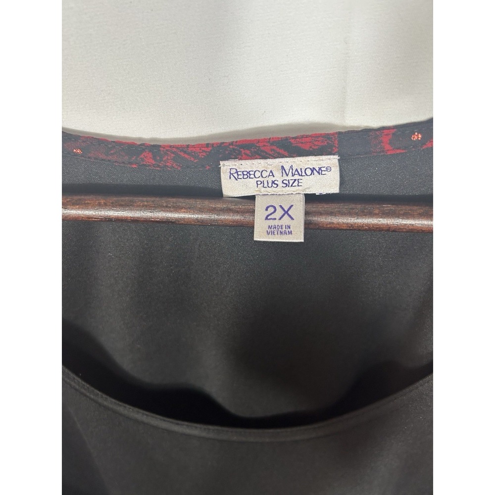 Rebecca Malone Womens Floral Red Black Holiday Party Top Sparkle Flowy‎ Size 2X - Picture 4 of 11
